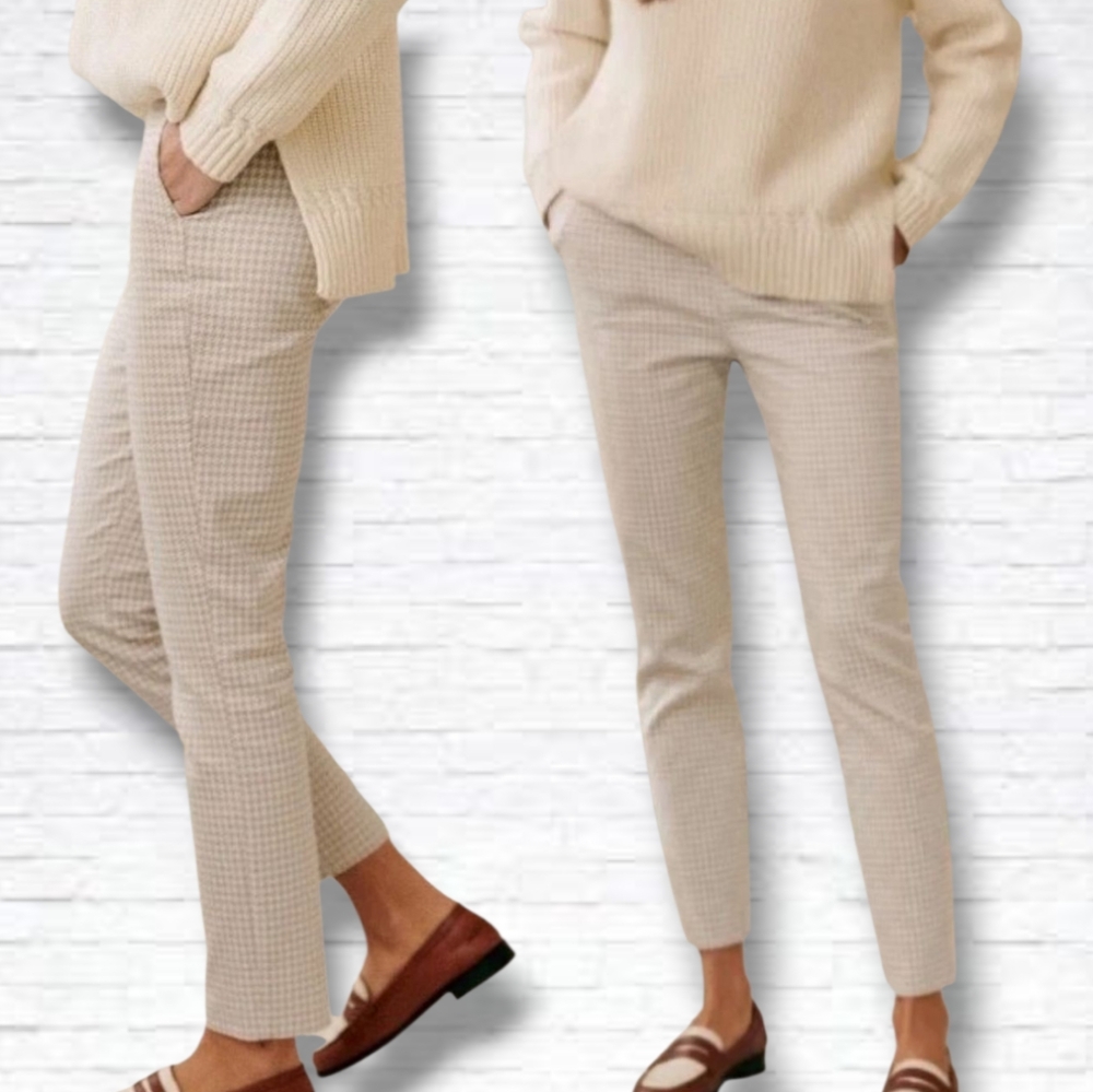 Sezane Cream Checkered Trousers